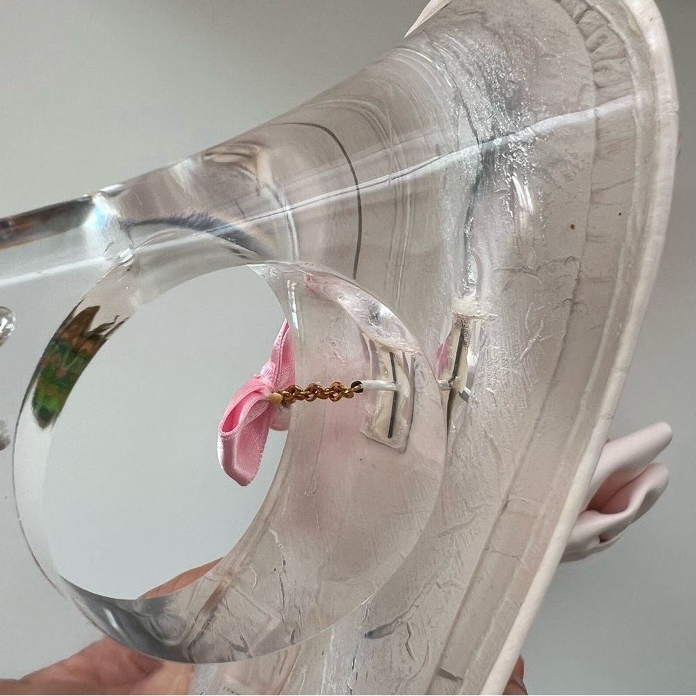 Jesus Diamante Clear Heel Mule Sandals with Pink Bow & Pearl Inside - Picture 9 of 13